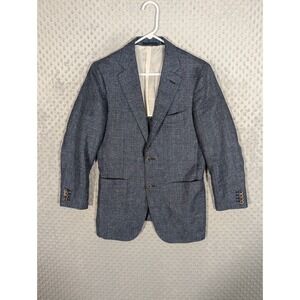 Suitsupply Jacket Blazer Men's 36S Blue Wool Linen Half Lined Hopsack Textured**